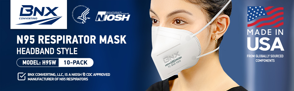 BNX N95 Mask Respirator (NIOSH) (Model: H95W), White - BNX 