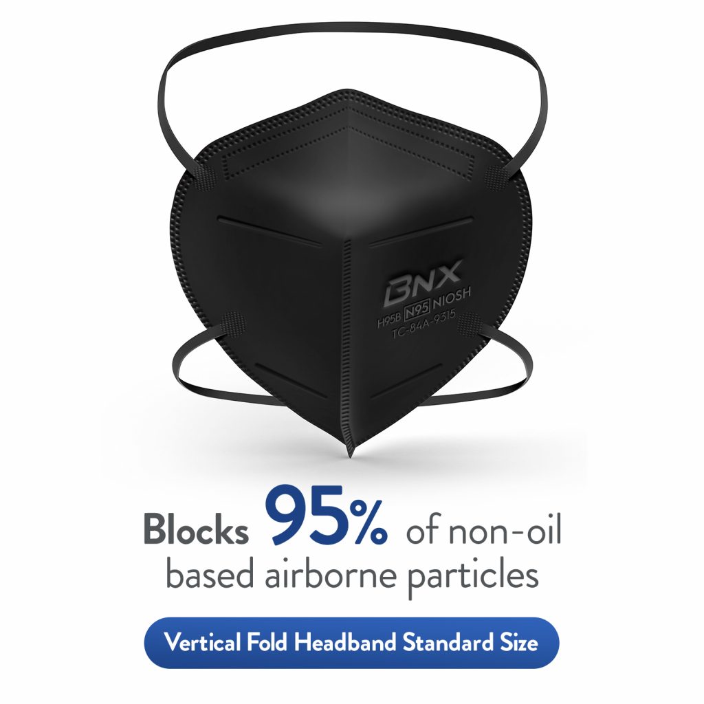 BNX N95 Mask Respirator (NIOSH) (Model H95B), Black Made in USA BNX