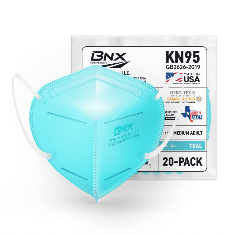 BNX KN95 Mask (E95M), Made in USA KN95 Face Mask, Teal (Adult Medium